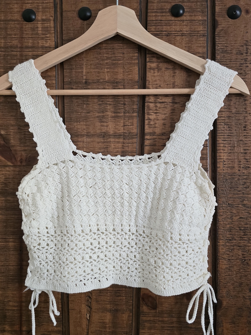 Cream Crochet Square Neck Tank Top